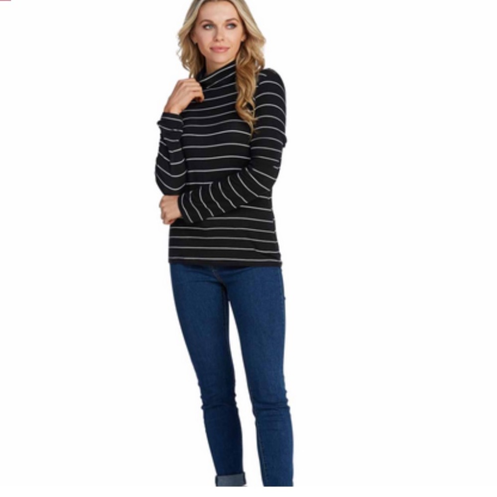 Mud Pie Black and White Striped Long Sleeve Turtleneck Top